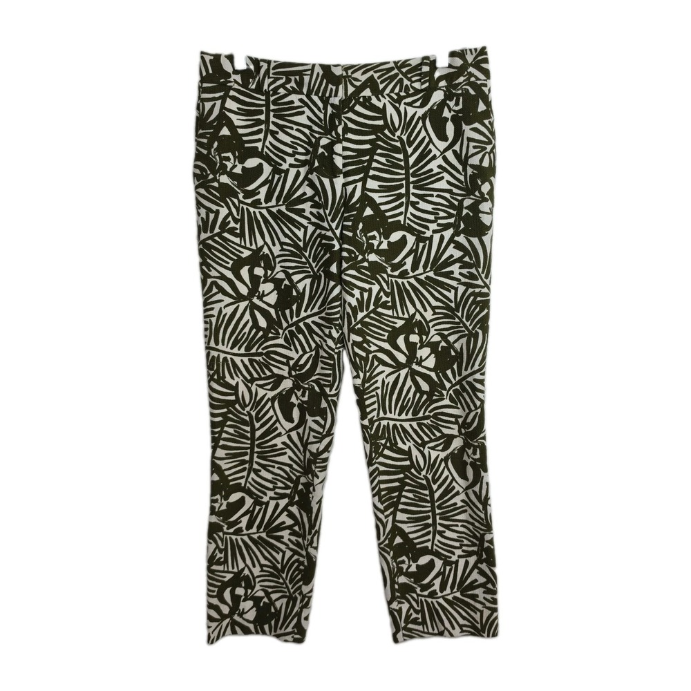 Kate Spade Cropped Women's Dress Pants, Size 4, White w/ Green Leaf Pattern